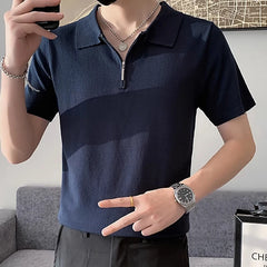 Hehope New Casual Solid Color Mens Polo Shirts Short Sleeve Zipper Polo Collar T Shirt Men Summer Fashion Slim Fit Pullover Tops Summer