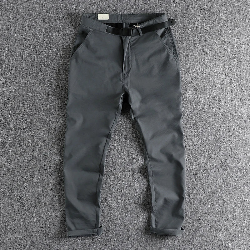 Hehope Summer Ice Silk Elastic Casual Pants Men's Buckle Elastic Waist Quick Dry Sports Loose Small Feet Long Pants