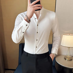 Hehope Men Shirt Spring White Solid Casual Long Sleeve Shirt Anti-wrinkle Soft Formal Elasticity Slim Fit Camisa Masculina