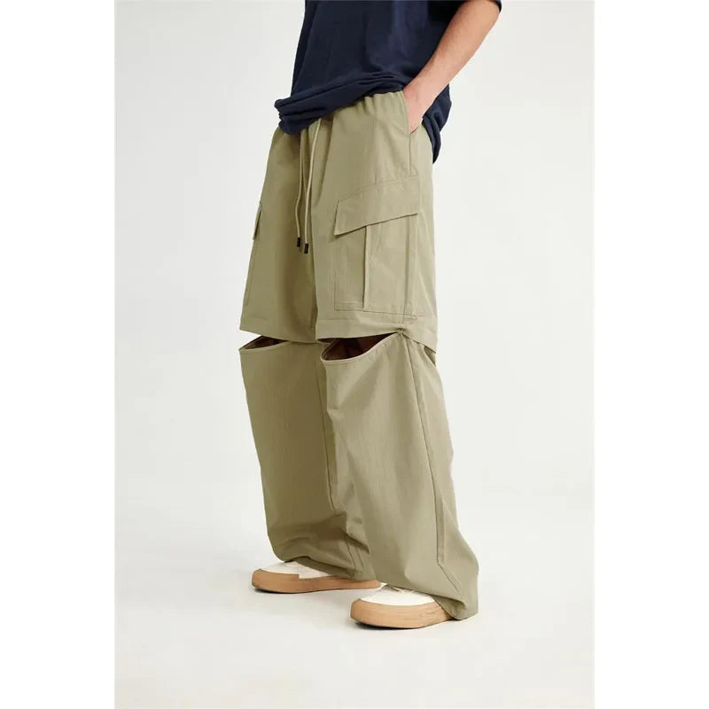 Hehope New Men's Overalls for Spring/Summer 2024 Detachable Overalls Cargo Shorts Baggy Multi-pocket Slacks Relatively Large Size Cool