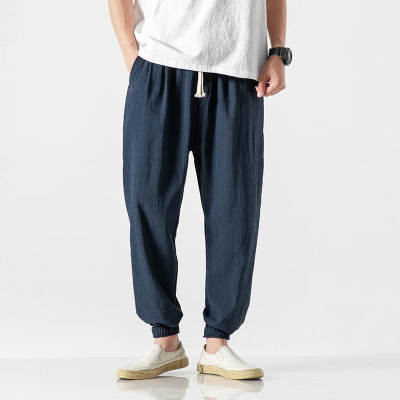 Hehope Cotton Linen Casual Harem Pants Men Joggers Man Summer Trousers Male Chinese Style Baggy Pants Harajuku Clothe