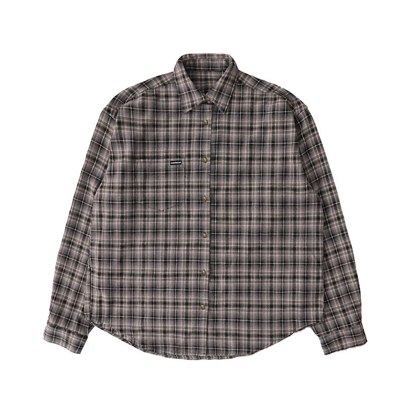 Hehope Autumn Clothing Men's Leisure Japanese Plaid Shirt Vintage Streetwear Button-down Long-sleeved Check Blouse Popular Clothes