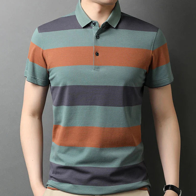 Hehope Summer New Short Sleeve Polo Men's Stripe Business Casual Comfortable Breathable Loose Fit Male Clothing Fashion Pullover