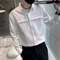 Hehope Turn-down Collar Loose Men's Clothing Handsome Temperament Solid Button Patchwork Man Fashion Shirts Spring Summer Street Casual