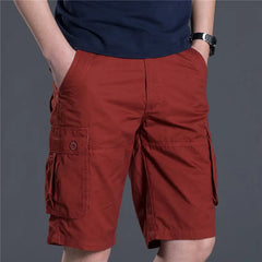 Hehope Summer Men Cotton Loose Cargo Shorts Streetwear Fashion Male Clothes Claret 4 Pockets Straight 5 Points Thin Casual Short Pants