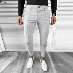 Hehope Solid Color Pleated Suit Trousers For Men Spring Autumn Casual Slim Fit Pencil Pants Mens Office Clothing Streetwear Male Pants