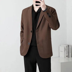 Hehope Men Suit Jackets Blazer Coat Slim Fit Smart Casual Autumn New Fashion Clothing Two Buttons Solid Color Korean Black/Khaki/Coffee