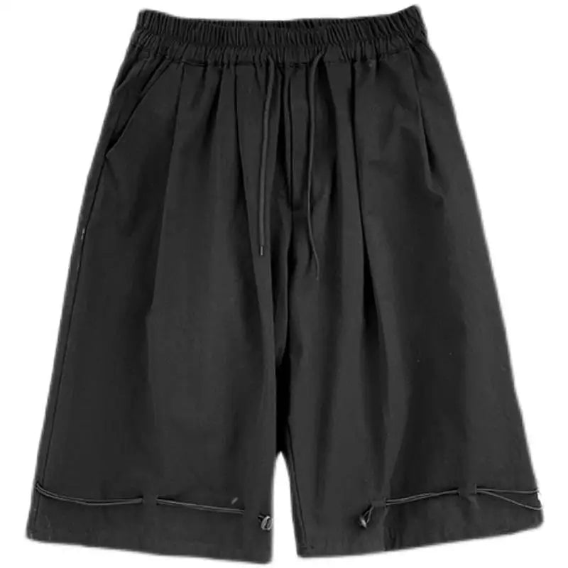 Hehope Summer Hong Kong Breeze Men's Clothing Trend Solid Color Loose Straight Wide Leg Bloomers High Street All-match Cropped Shorts