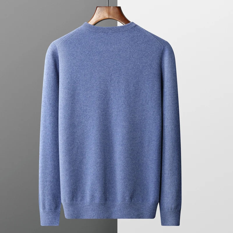 Hehope Autumn and Winter New First-line Ready-to-wear Men's 100% Pure Wool Sweater Round Neck Loose Warm Solid Color Fashion Casual Top