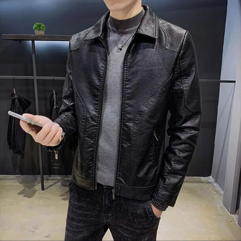 Hehope Fashion Men Coat Leather Jackets Stand Collar Casual Fleece Thicken Motorcycle PU Jacket Warm Leather Men Brand Clothing