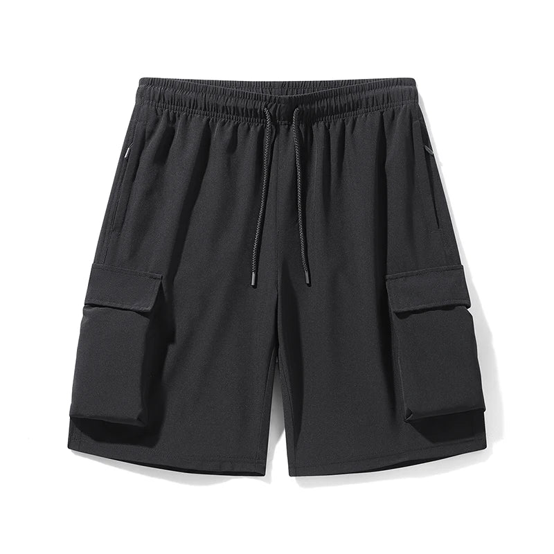 Hehope Summer New Solid Color Fashion Elastic Waist Shorts Man High Street Casual Loose Pockets Drawstring All-match Straight Pants