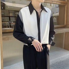 Hehope Casual Patchwork Fashion Temperament Simplicity Korean Spring Summer Office Lady Button Turn-down Collar Shirts Men's Clothing