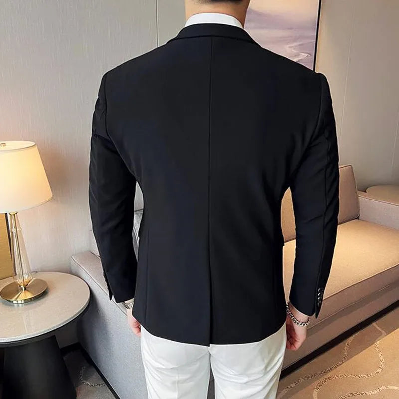 Hehope Fashion Retro Black Suit Jacket Men Spring New High-Grade Office Mens Solid Color Blazers Big Collar Slim Suit Coats S-4XL