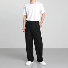 Hehope Suit Trousers For Men 2024 Autumn New Korean Style Loose Straight Trend Versatile Elegant Casual Drape Solid Wide Leg Trousers