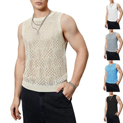 Hehope Streetwear Male Vest Thin Hollow Out Mesh Knitted Tanks Mens Sexy Summer Sleeveless Tank Top