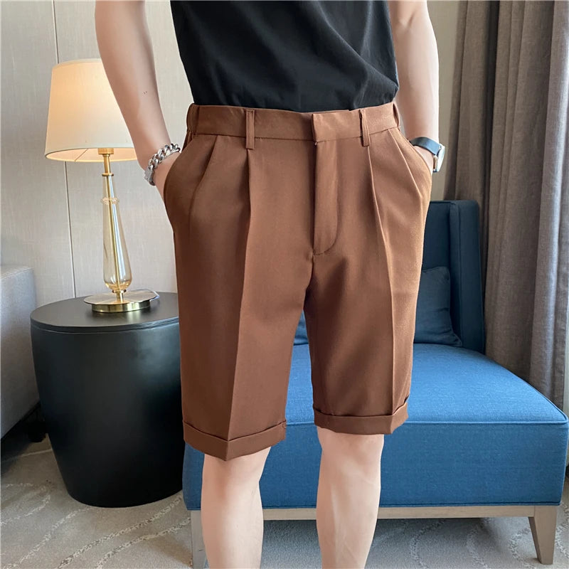 Hehope British Style Men's Summer Slim Fit Casual Shorts/Male High Quality Fashion Solid Color Shorts