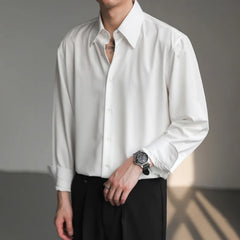 Hehope Black White Shirt Men Fashion Social Mens Dress Shirt Korean Loose Long Sleeved Shirt Mens Office Formal Shirts Ice Silk M-2XL