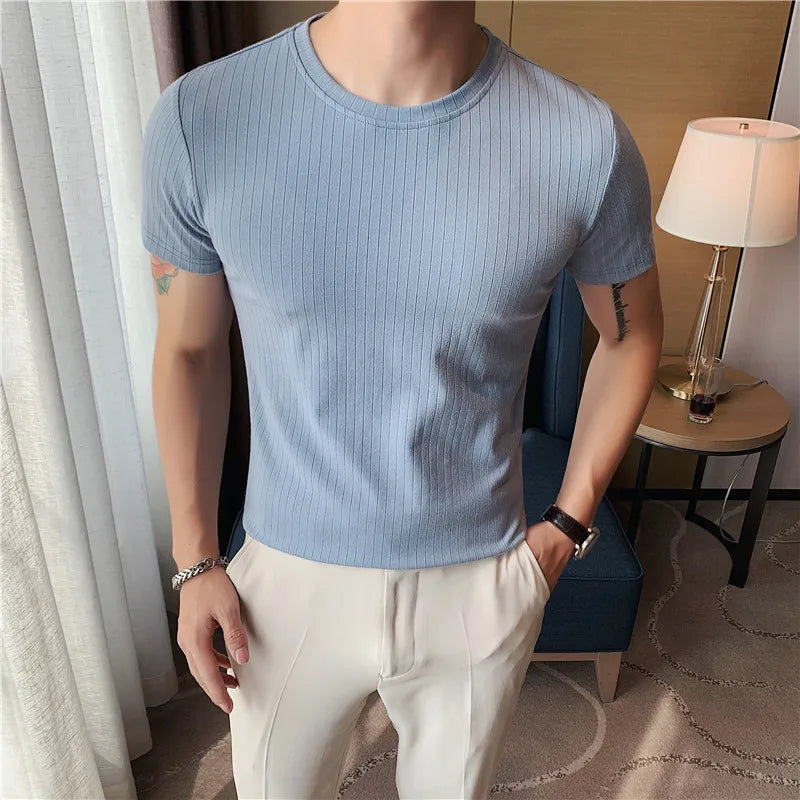 Hehope High Elastic Pure Cotton Slim Fit T Shirt for Men Summer New Solid Casual Short Sleeved T-shirt Tops Korean Men Clothing