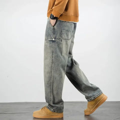 Hehope American Casual Men Yellow Mud Dyed Jeans Spring Autumn Vintage Oversize Pants Streetwear Fashion Baggy Straight Wide Trousers