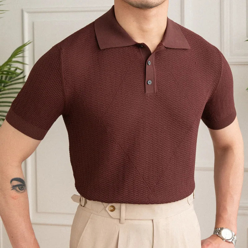 Hehope New Fashion Casual Jacquard  Slim Stretch Polo Shirt Short Sleeve High Quality Summer Breathable Casual Polos Para Hombre