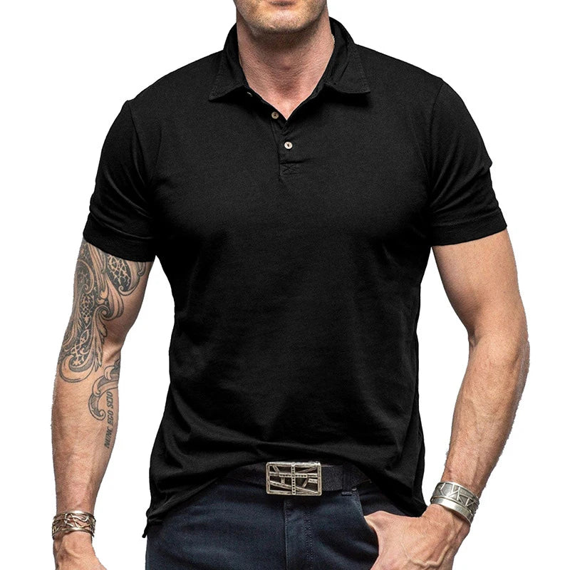 Hehope Leisure Slim Short Sleeve Men's Polo Shirts Pure Color Buttoned Cotton Polo Shirt Spring Summer Men Clothes Casual Pullover Tops