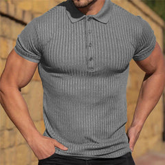 Hehope Summer Fashion Solid Ribbed Sports Polo Shirt for Men Short Sleeve Slim Fit Breathable Fitness Gym Bodybuilding Tops Ropa Hombre