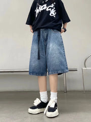 Hehope High Street Retro Blue Jeans Shorts Summer New Baggy Wide Leg Denim Half Pants Fashion Streetwear Y2k Clothing Oversize Man