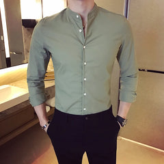 Hehope Men's Slim Shirts Spring/Summer High Quality Fashion Long Sleeve Cotton Solid Color Business Casual Men's Clothing Shirts