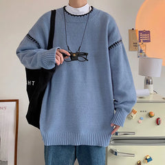 Hehope Men's Knit Pullovers Sweaters and Jumpers Vintage Retro Sweater Knitted Pullover Men Korean Streetwear Hip Hop Spliced