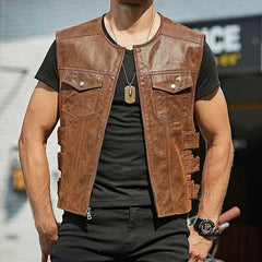 Hehope Streetwear Men's Clothing Fashion Zip-up Leather Short Vest Jackets Autumn Vintage Slim PU Coats Men Sleeveless Slim Outerwear