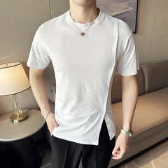 Hehope Summer Button Decoration T-shirts Men Short Slleeve Slim Appear Thin O-neck Tee Tops Casual Streetwear T Shirt Men Clothing