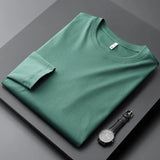 Hehope Round Neck Pullovers Solid Simplicity Green Formal T-Shirts Men's Clothing Spring Summer Thin Bottoming Quick Dry Elasticity