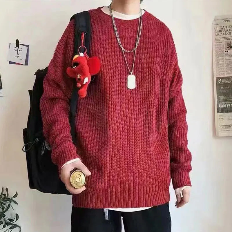 Hehope Autumn Winter Sweater Men Pullover Loose Knitted Sweater Korean Style Trend Green Sweaters Jumper Hip Hop Streetwear Knitwear