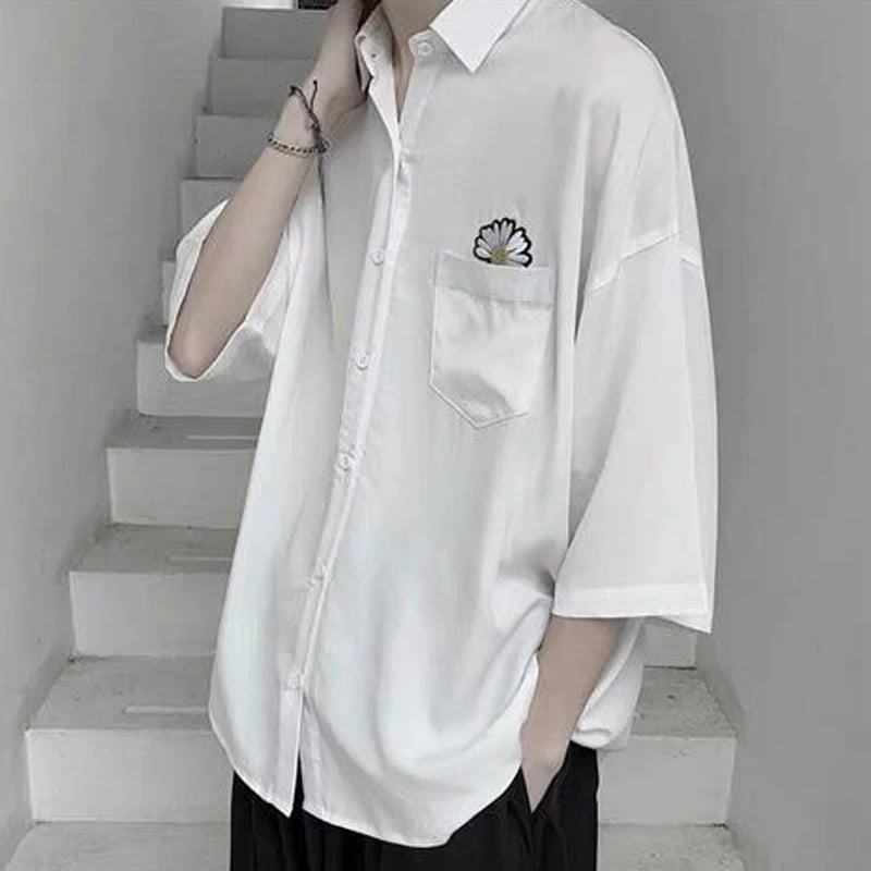 Hehope Capable Sven Short Sleeve Stand Collar Simplicity Shirts Handsome Button Solid Loose Straight Spring Summer Men's Clothing