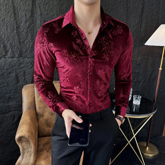 Hehope Korean Winter Velvet Shirt Men Long Sleeve Casual Shirts High Quality Elastic Business Social Office Formal Dress Shirts