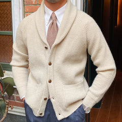 Hehope Fall lapel Sweater Cardigan Men  Knitting Pocket Sweaters Winter Warm Coat Men Single Breasted Top Cardigan Sexy Pleated Sweater