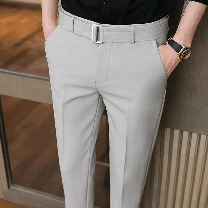 Hehope Korean Clothing Men Thin Straight Slim Suit Pants Summer Streetwear Fashion Business Casual Big Size Ice Silk Versatile Trousers