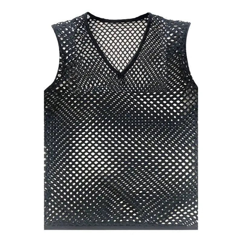 Hehope Tops Summer Fashion New Man Sling Round Neck Sleeveless Breathable Mesh Men's Clothing Hollow Loose Tank Tops