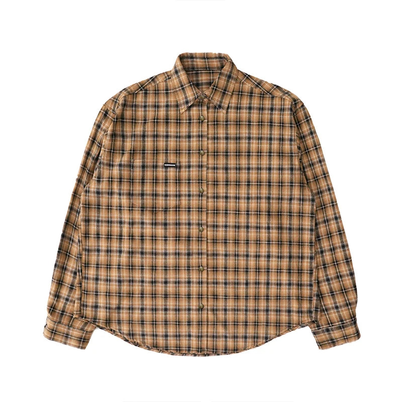 Hehope Autumn Clothing Men's Leisure Japanese Plaid Shirt Vintage Streetwear Button-down Long-sleeved Check Blouse Popular Clothes