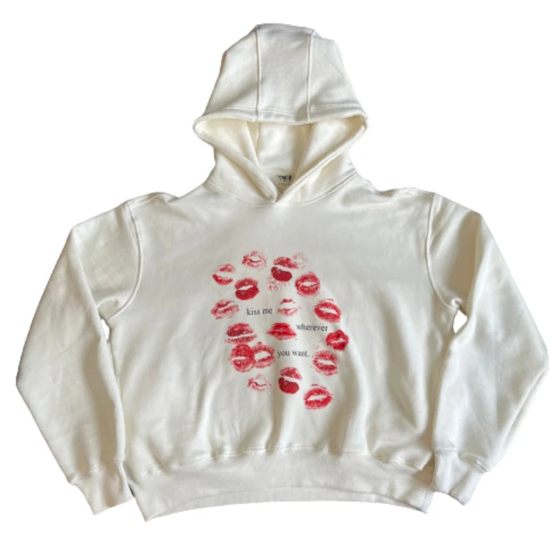 Hehope Y2K Fashionable Harajuku Hoodie Streetwear Oversized Lips Pattern Letter Print Tops Casual Wear Gothic Women Vintage Sweatshirts