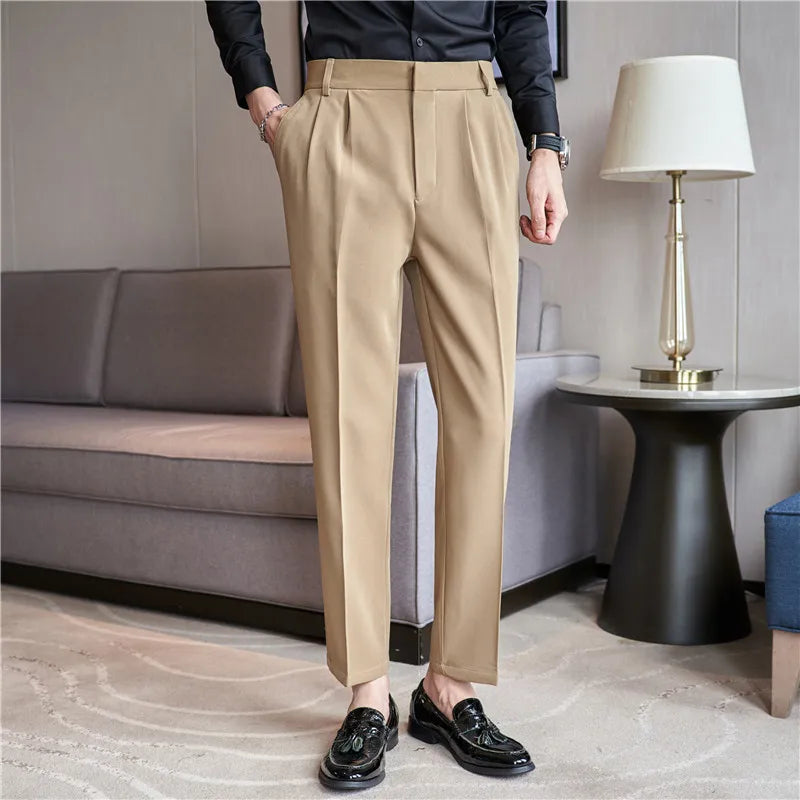 Hehope Men Suit Pants Autumn British Style Slim Fit Solid Casual Pantalon Homme Wedding Party Formal Dress Trousers Men Clothing