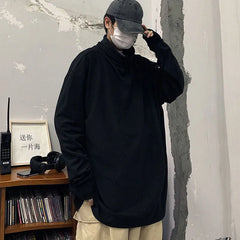 Hehope Fashion Turtleneck Solid Color All-match T-Shirt Men Clothing Autumn New Oversized Casual Pullovers Loose Korean Tee Shirt