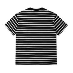 Hehope Summer New Round Neck Fashion Short Sleeve T-shirt Man High Street Casual Striped Loose Pullovers Cotton Y2K All-match Tops