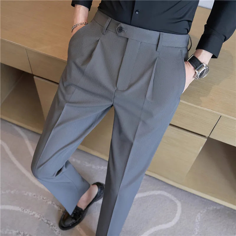 Hehope Men Suit Pants Autumn New Solid Casual Slim Fit  Formal Dress Trousers Slim Fit Pantalon Homme Wedding Party Men Clothing