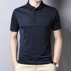 Hehope Men's Short Sleeve T-shirt Summer New Casual POLO Versatile Button Print Striped Casual Comfort Pullover Fashion Clothes