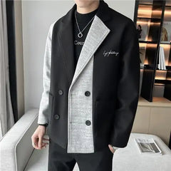 Hehope Fashion Lapel Button Spliced Letter Embroidery Coats Men's Clothing 2024 Autumn Winter New Loose England Tops Casual Jackets