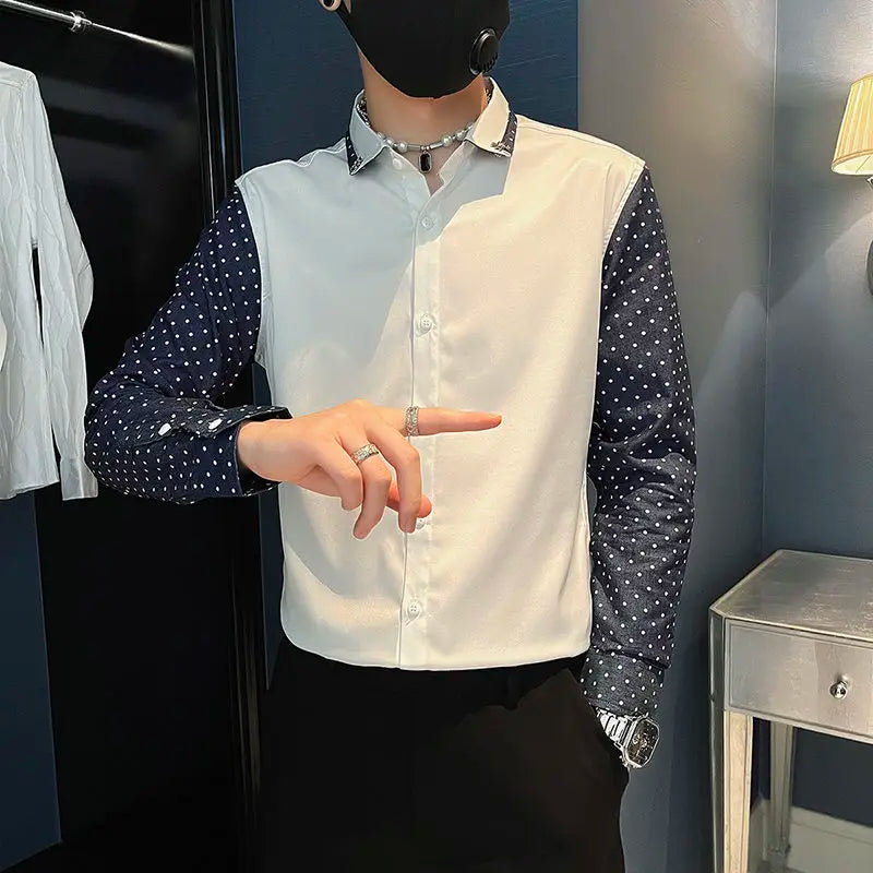 Hehope Spring Autumn Fashion Turn-down Collar Long Sleeve Men's Clothing Blouse Fake Two Pieces Single Breasted Slim All-match Shirts