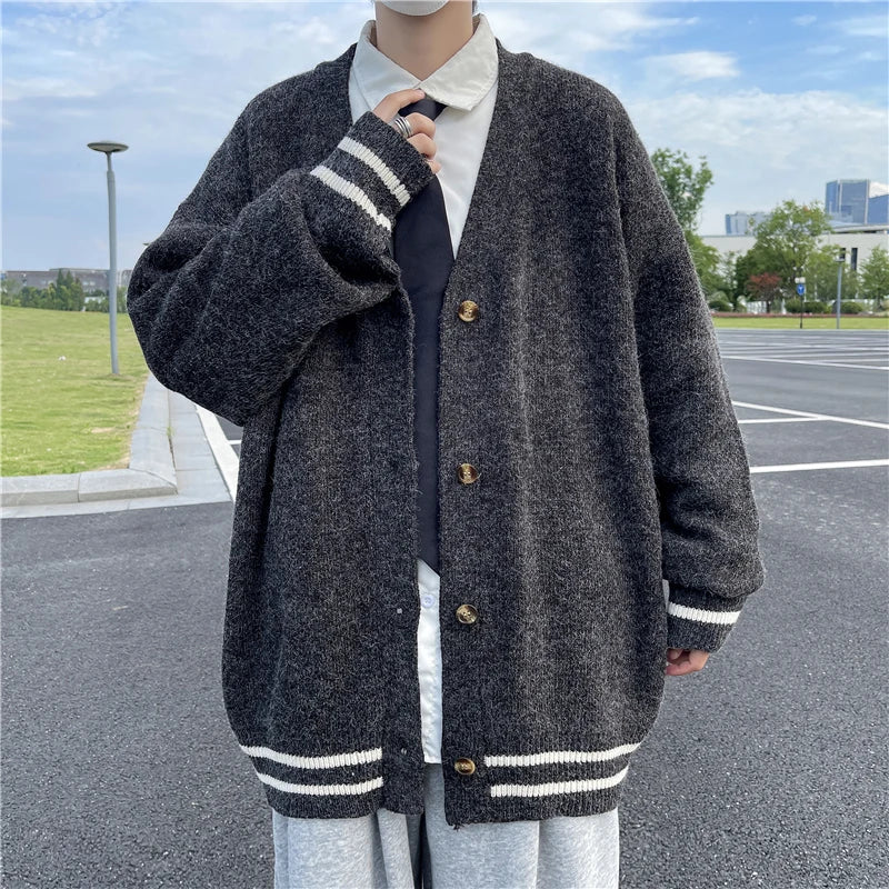 Hehope 2024 British Retro Cardigan Sweater New Korean Harajuku Academic Knitted Sweater Pullover Hip Hop Streetwear Loose Knitwear Tops