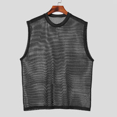 Hehope 2024 Summer Hip Hop Mens Tank Tops See Through Hollow Out Breathable Mesh Vest Sexy Men Sleeveless O Neck Loose Casual Camisoles