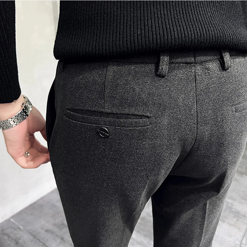 Hehope Autumn Winter Thickened Starry Sky Woolen Suit Pant High Quality Men Business Slim Dress Pants Men  Social Casual Pants